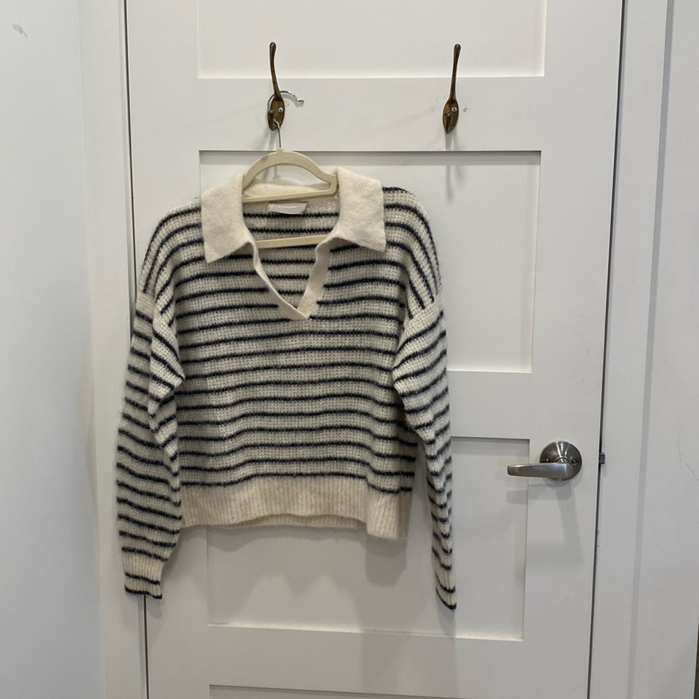 Everlane alpaca striped polo sweater